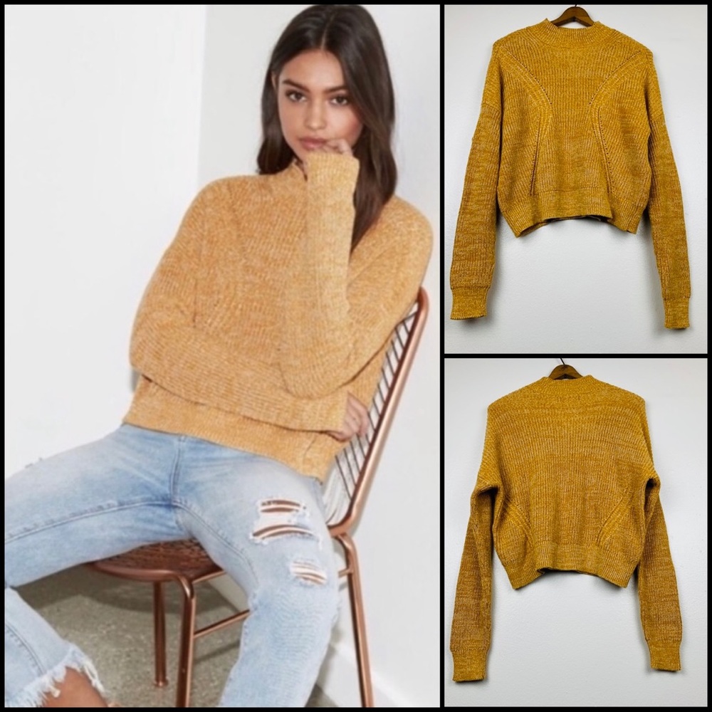 Kendal + Kylie Marled Mustard Cropped Sweater